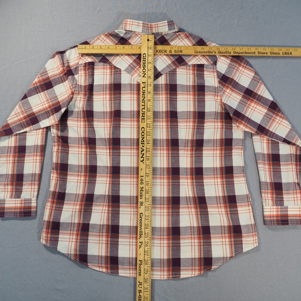 Wrangler Retro Shirt Women XXL Orange Purple Plaid Pearl Snap Western Yoke Rodeo - Picture 4 of 7